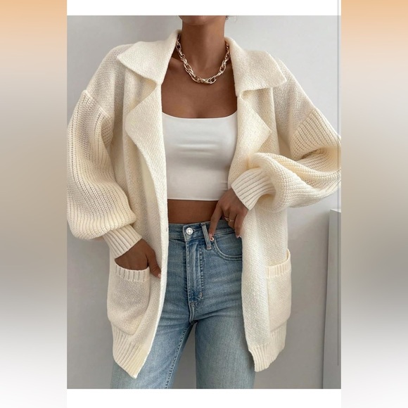 NWT SHEWIN Women Open Front Knit Sweater Oversized Cardigan with Pocket - Picture 6 of 7